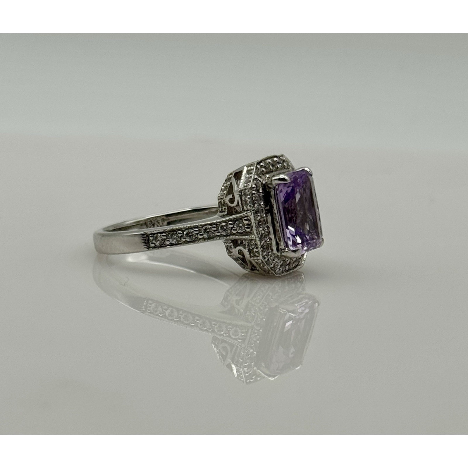 Emerald Cut Amethyst Sterling Silver Ring Size 6.5 Handmade In Usa